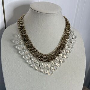 Gold Tone Clear Beaded Statement Necklace
